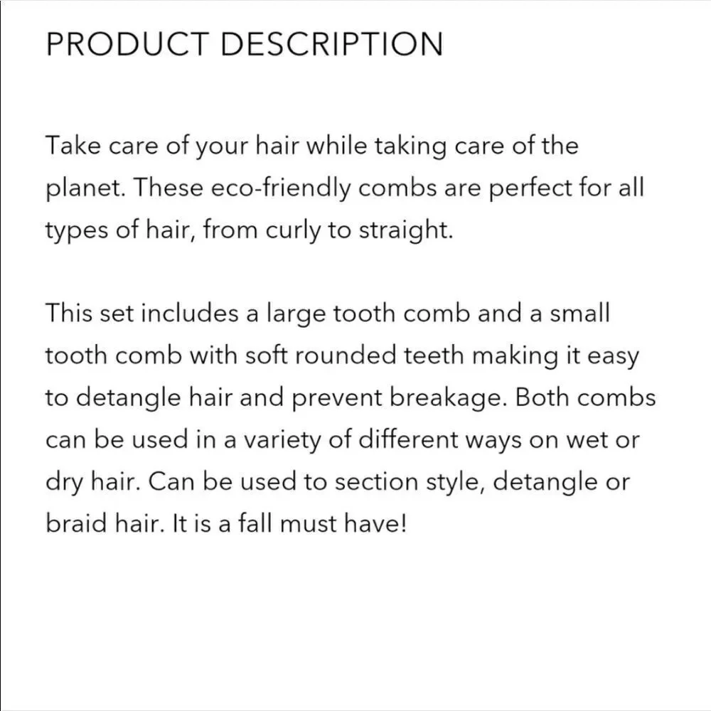ECO-FRIENDLY COMB SET ZOE AYLA NEW Ipsy bag
